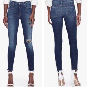MOTHER (Size 26) Women's High Waisted Looker Fray Cat Attack Blue Jeans